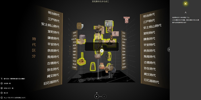 みどころキューブ「文化財のたからばこ」　体験画面