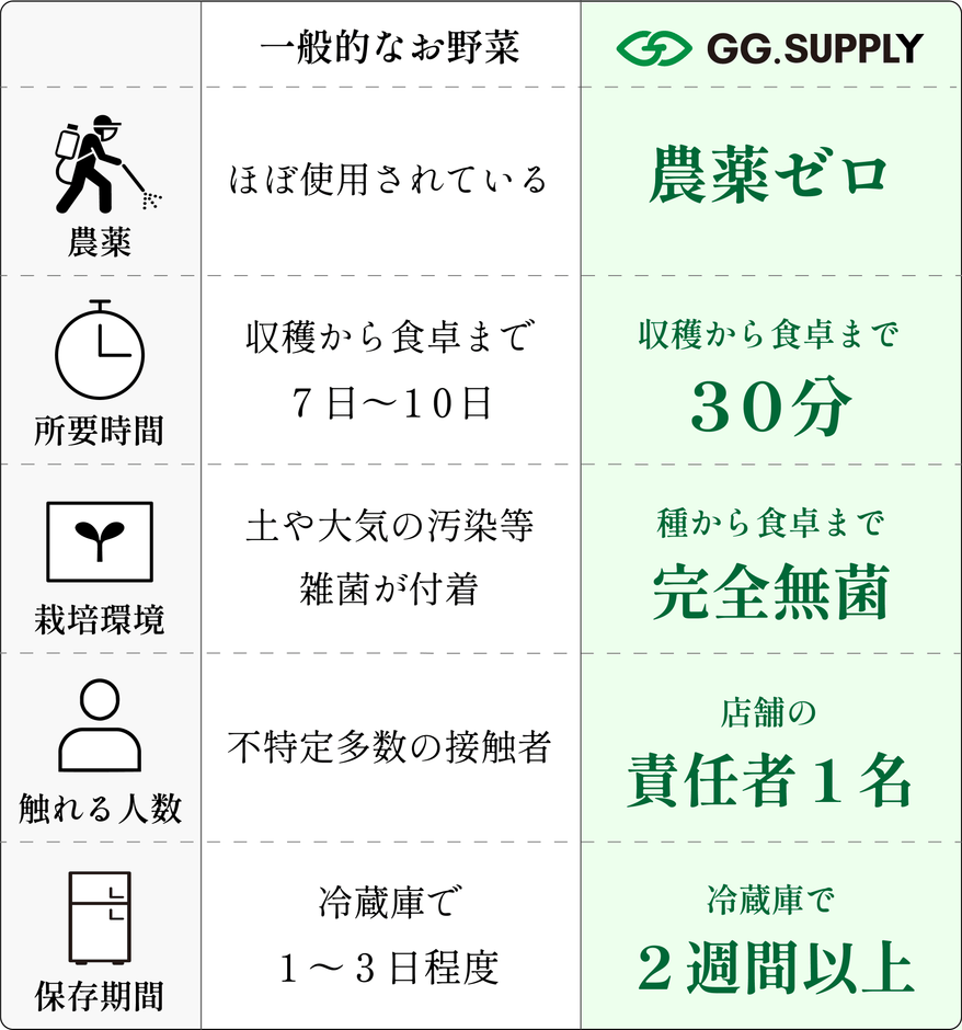 一般的な野菜との比較