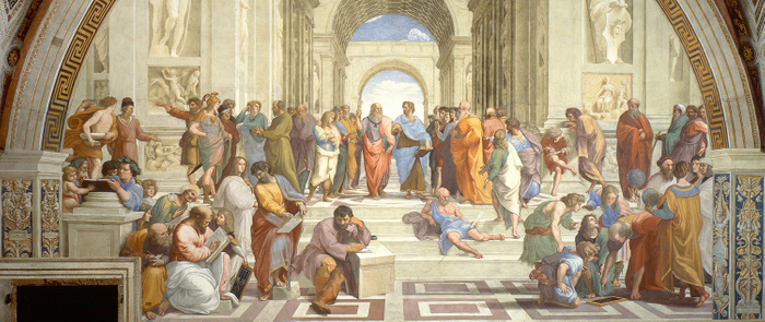 ヴァチカン宮殿ラファエロの間の「署名の間」に描かれたフレスコ壁画『アテネの学堂（Scuola di Atene）』