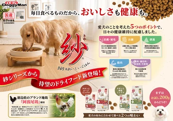 ドギーマンハヤシ、人気「紗」シリーズにドライフードが初登場　 徳島県産ブランド地鶏「阿波尾鶏」使用、2026年8月20日発売