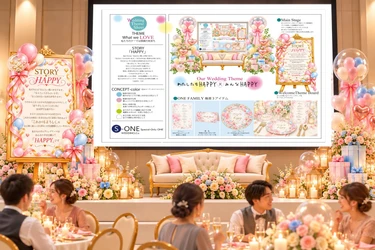 【S-ONE WEDDING】第2弾 簡単、わ！素敵。新しい披露宴演出！　　　　　　　　　　　　　　「好き × 想い」をウェルカムスクリーンで体感。
新商品「ONE FAMILY」、11月1日より販売開始