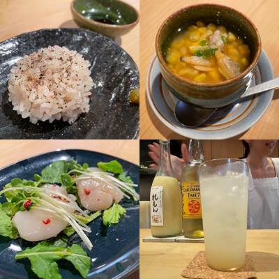 コースの料理とドリンク