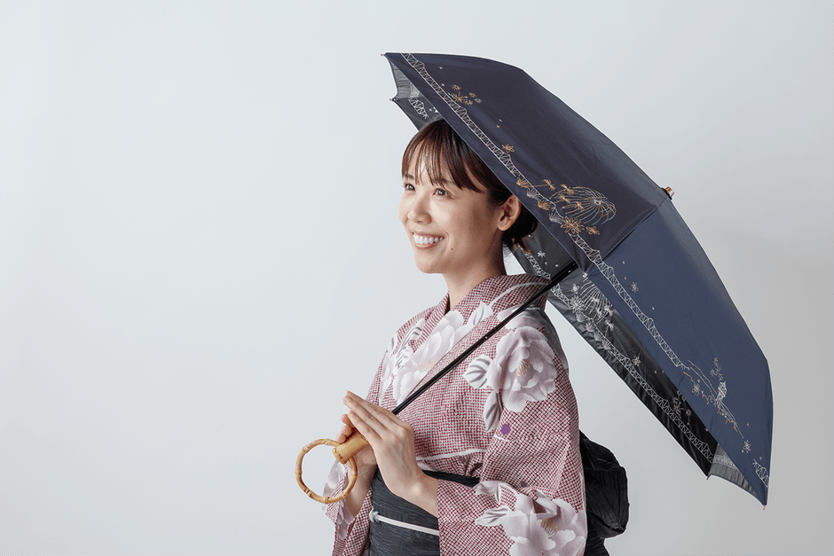 大花火の夜のまち｜晴雨兼用日傘 ネイビー