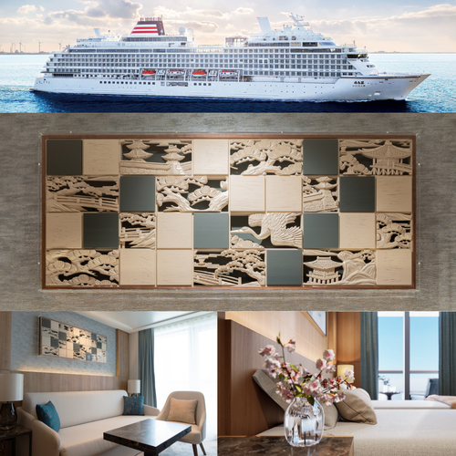 豪華客船『飛鳥III』と、ミッドシップスイート客室「大阪府部屋」(8030号室)に採用。　画像提供：(C)郵船クルーズ株式会社