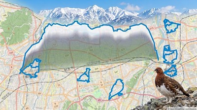 富山の巨大ライチョウGPSアート（完成イメージ：総延長 約100km）