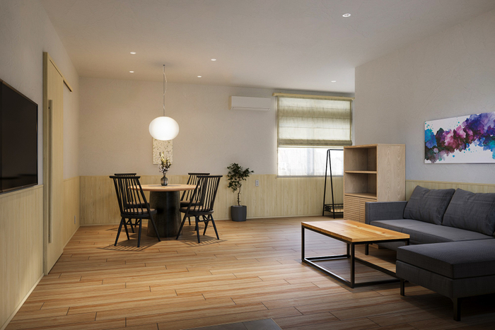 昼と夜で異なる表情を見せるリビングルーム（完成イメージ）