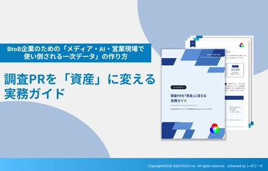 【調査PR実施企業の78%が「自社完結に限界」、66.7%がパートナー選びに失敗】
IDEATECH、「調査PRを『資産』に変える実務ガイド」を無料公開
〜BtoB企業のための「メディア・AI・営業現場で使い倒される一次データ」の作り方〜