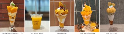 ①国産柿のパフェ 1,749円 ②国産柿のスムージー 759円③国産米粉のふわもちシフォンサンド ～国産柿～ 単品750円④国産柿のパフェ 2,189円　⑤国産柿とピスタチオアイスのクリームパフェ　 1,859円