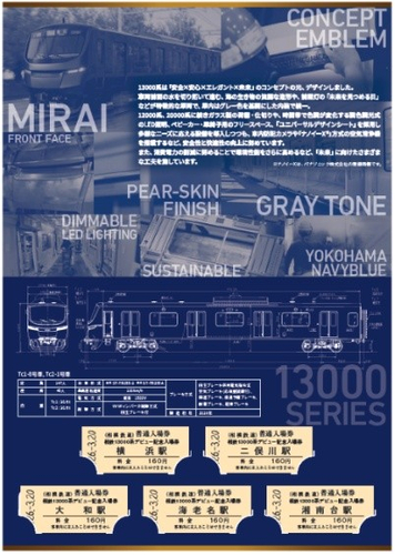 「13000系デビュー記念入場券セット」（中面・入場券入りイメージ）