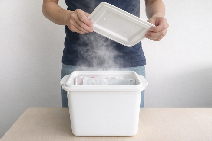 HOTPLUS あったかフードボックス 使用時の蒸気加温の様子