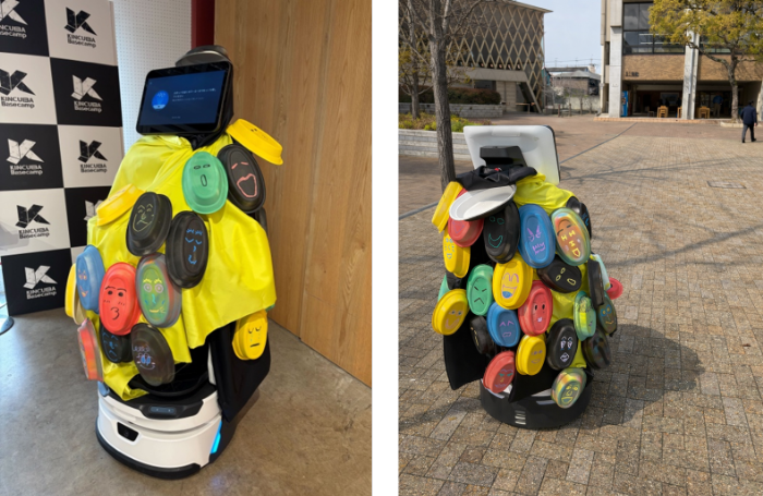 キャンパス内をテスト走行する配膳ロボット