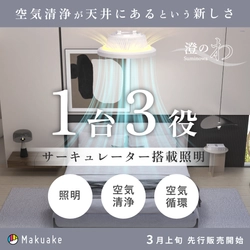“1台3役”で電気代高騰と花粉対策に　 空気循環・HEPA清浄・LED照明を1台に集約した 次世代シーリングファンライト、3月上旬よりMakuakeで先行販売