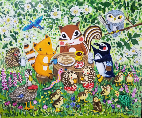 「春のお茶会」油彩12F　528,000円(税込)