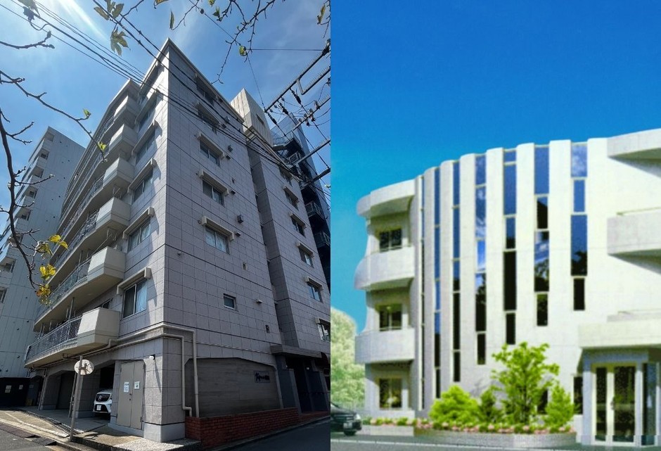 東日本橋防音実証施設外観＆既存防音集合住宅外観