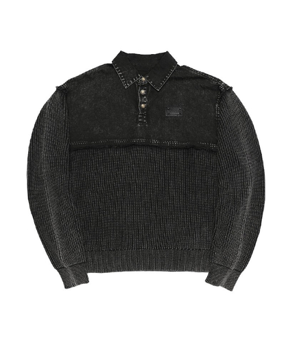 Dirty Switching Knit Polo Shirt(ブラック)