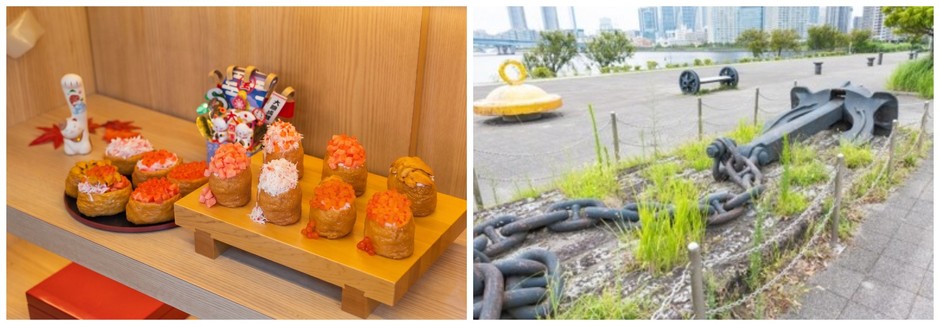 左：千客万来グルメ／右：街には多くの産業遺構が点在
