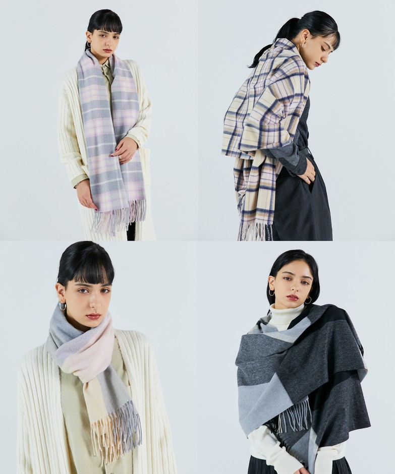 【ネックアイテム】ミエル(miel)カシミヤ100%チェック ストール【公式ムーンバット】 レディース メンズ ウォッシャブル 洗える カシミヤ