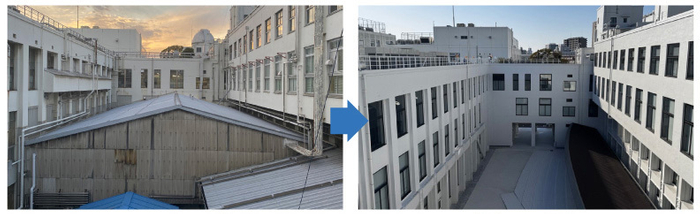 リノベーション前後の2号館中庭