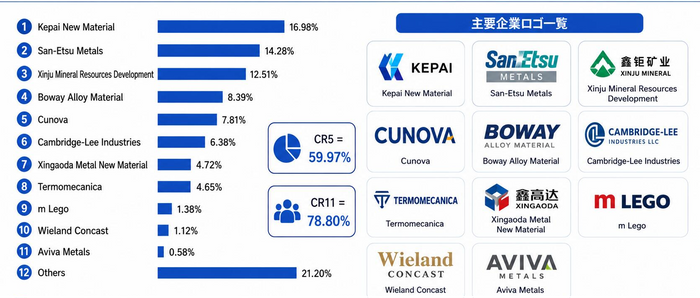 図．  世界のテルル銅合金市場：競争環境と主要メーカー