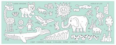 いきもの超ワールド展×松原光 手ぬぐい(塗り絵)