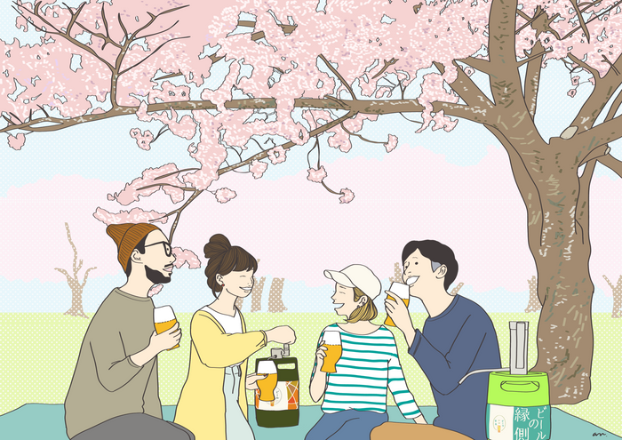 縁側 お花見イラスト