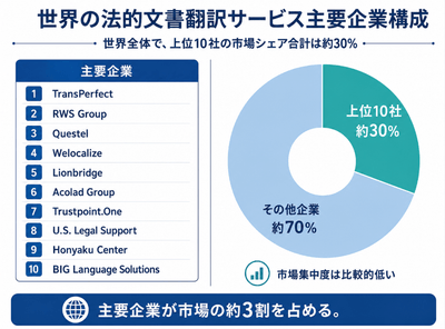 図. 界の法的文書翻訳サービス・メーカー上位10社のランキングおよび市場シェア(2025年の調査データに基づく。最新の数値は、当該企業の直近の調査結果に準拠します)