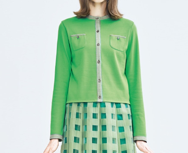 カーディガン 19,800円（税込）　カラー：コーラルピンク&times;トップベージュ、ライトグリーン&times;トップグレー、ブルー&times;ブラック