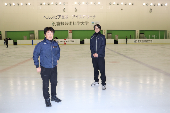 リンクの整備に余念がない石井本部長（左）と葛原主任（右）