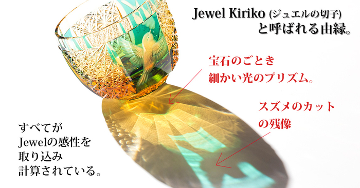 江戸切子×花岡グラヴィール スズメの酒杯