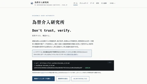 為替介入研究所を開設　介入効果を「半減期」で測定し、データ・計算コード・訂正履歴まで全公開