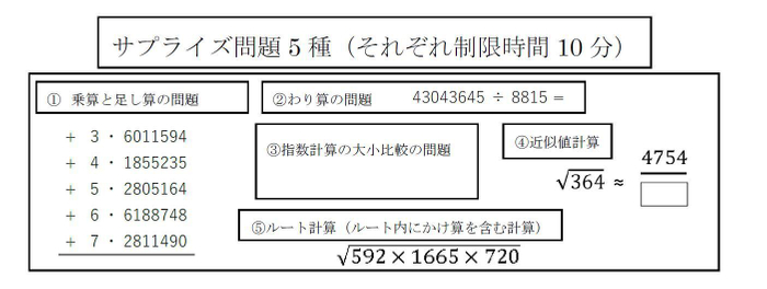 サプライズ問題5種出題例