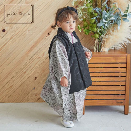 女の子 ブラック、菊アイボリー&times;黒&times;紫