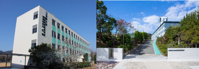 支援制度の対象となる近畿大学附属新宮高等学校・中学校（左）、近畿大学附属豊岡高等学校・中学校（右）
