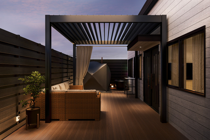 プライベート感あふれるテラスでサウナ体験も可能（完成イメージ）
