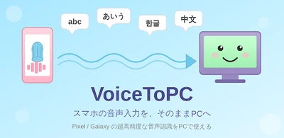 世界No.1精度「PCへの音声入力」の超！神アプリ、誕生　 スマホの音声認識をそのままPCへ── 世界最高精度(※)のPC音声入力アプリ 「VoiceToPC」をGoogle Playにて公開
