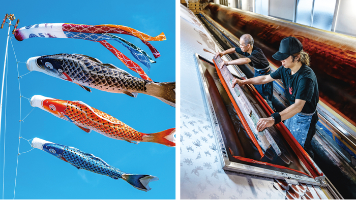 染め風景(手捺染)　吉兆鯉のぼり