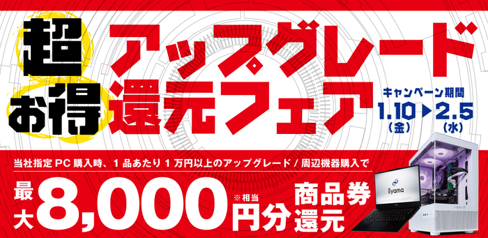 最大8,000円分相当を還元する「超お得アップグレード還元フェア」を期間限定で開催中!