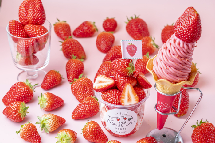 ごろっと山盛り！いちごソフト(左)／大粒ボンボンソフト(右)　※STAND限定