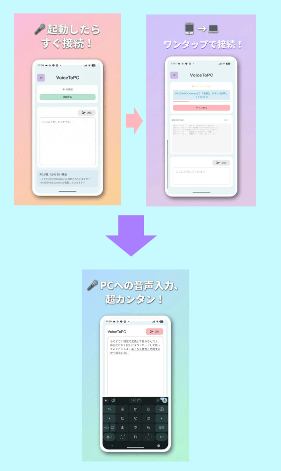 スマホ画面キャプチャ(接続完了→音声入力中の画面)