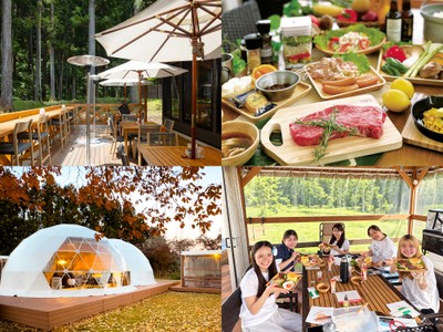 企業研修からBBQ、キャンプファイヤー、ドームテント宿泊まで楽しむ1泊2日の団体利用イメージ