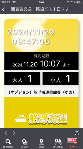チケット券面(船浮海運)
