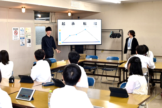 動画制作ワークショップ（天塩高校1年生）　講師：麗澤大学工学部２年　大場史温・阿部至恩