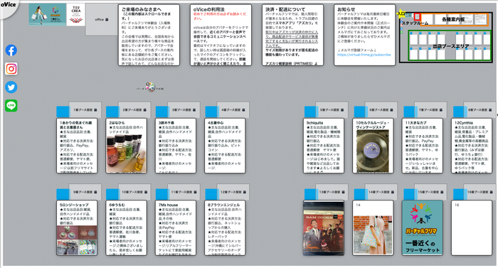 (画像は準備中の会場イメージです。出店ブースが並び、アバターが会場を動くことでフリーマーケットの光景を再現します。)