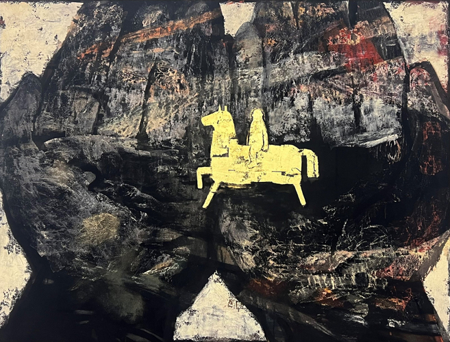 土井沙織「うたかた」2024年 139.0&times;183.0㎝ 岩絵具、顔料、金箔、弁柄、水干、寒冷紗、石膏