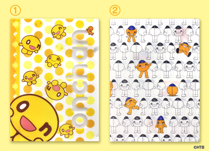 onちゃんクリアファイル(①コインドット、②オングラム)　(C)HTB