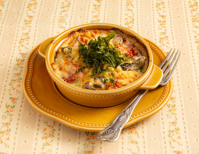 糸島カキとスモークベーコンのドリア　福岡有明海苔の香り