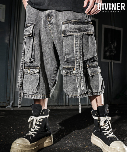 Multi Pocket Cargo Denim Shorts