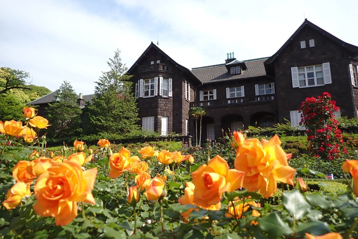 洋館と咲き誇るバラ（昨年の様子）