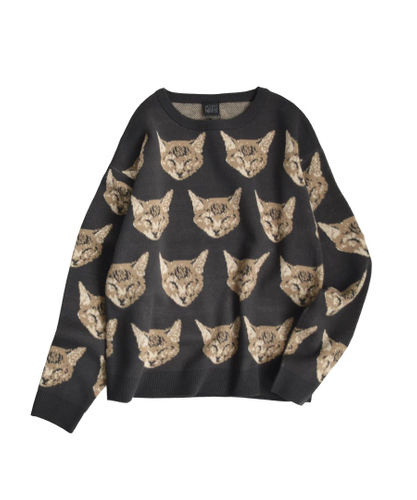 猫柄ニットプルオーバー［キジトラ猫］