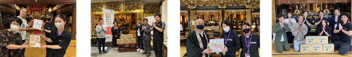 各登録寺院さまでの寄贈式の様子(左より 10/3:安養寺さま、10/6:西連寺さま、10/13:宝林寺さま、10/14:久遠寺さま)